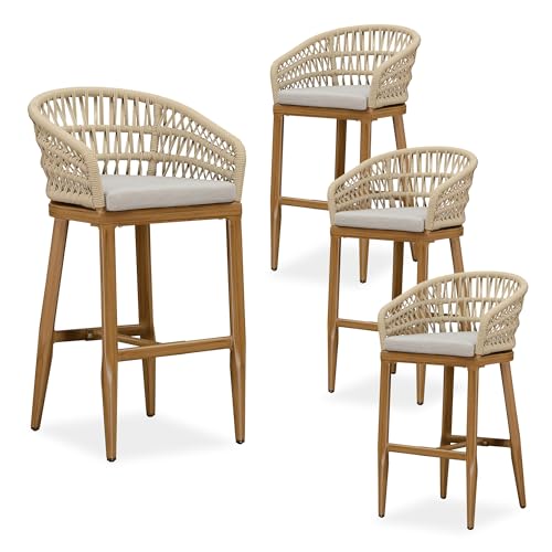 Image of PURPLE LEAF 29 inch Outdoor Bar Height Stools Set of 4 Water Repellent, Teak