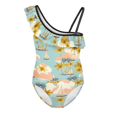 Image of Girls Swimsuit One Piece Ruffle Swimsuit Non-Slip Straps UPF 50+ for Girls Size 3-14 Years