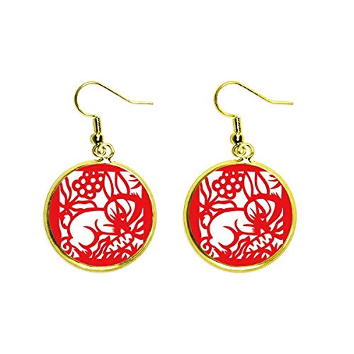 Pendientes conejo zodiaco chino dorados colgantes para mujer