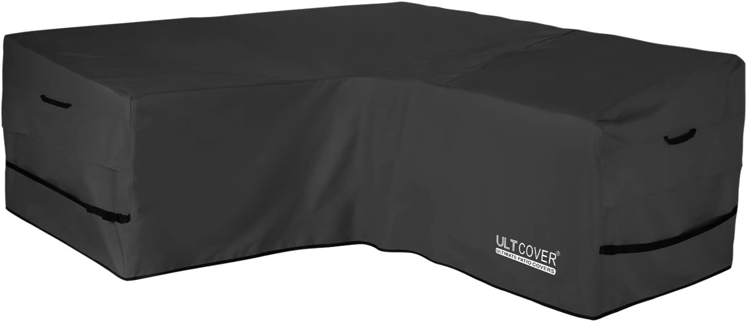 ULTCOVER Patio V-Shaped Sofa Cover Waterproof for 5-Seater Outdoor Sectional Furniture Couch 85 inch Wide, Black