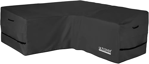 Miniatura 12 de ULTCOVER Funda impermeable para sofá en forma de V para patio de 5 plazas, muebles seccionales de 85 pulgadas de ancho Marrón (en forma de V),Negro