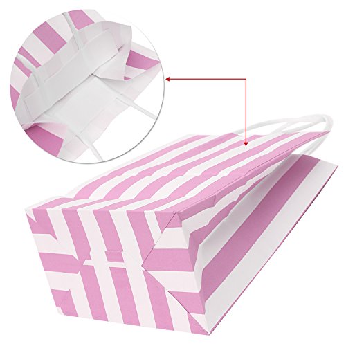 Ronvir Pink Bags 50Pcs Small Pink Gift Bags Pink And White Striped Bags Pink Paper Bags For Party, Birthday, Mother's Day, Retail, Halloween, Christmas #TOP4