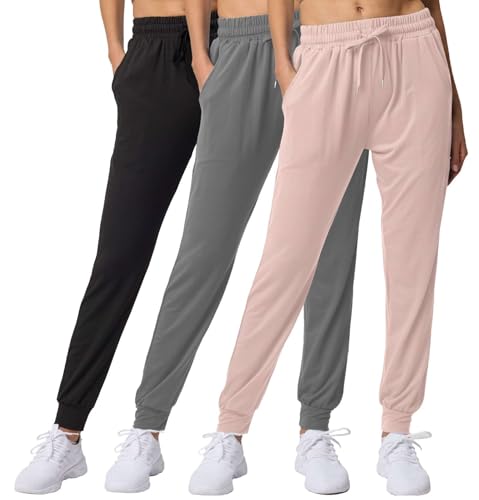 Image of 3 Pack Women's Joggers Sweatpants Lounge Pants Yoga Workout Pajama Pockets