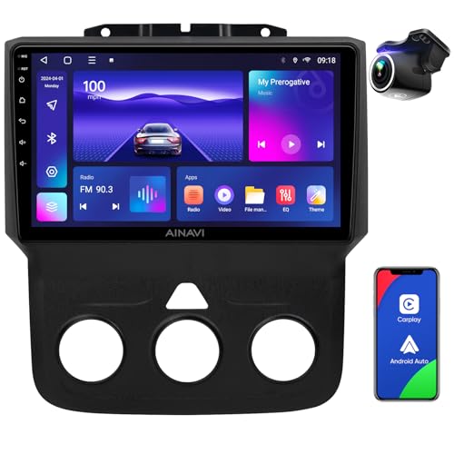 Touchscreen Car Stereo Radio for Dodge Ram 1500 2500 3500 2013-2018,Wireless CarPlay Android Auto GPS Navigation Head Unit Replacement,Manual & Auto Climate Control