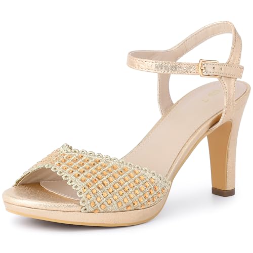 Allegra K Allegra K Women's Rhinestone Heels Metallic Stiletto Heel Gold Sparkly Sandals 8 M US
