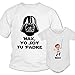 Regalo día del padre camiseta papá personalizada + Body o camiseta hijo/a Estilo Star Wars Jedi Darth Vader de la guerra de las galaxias