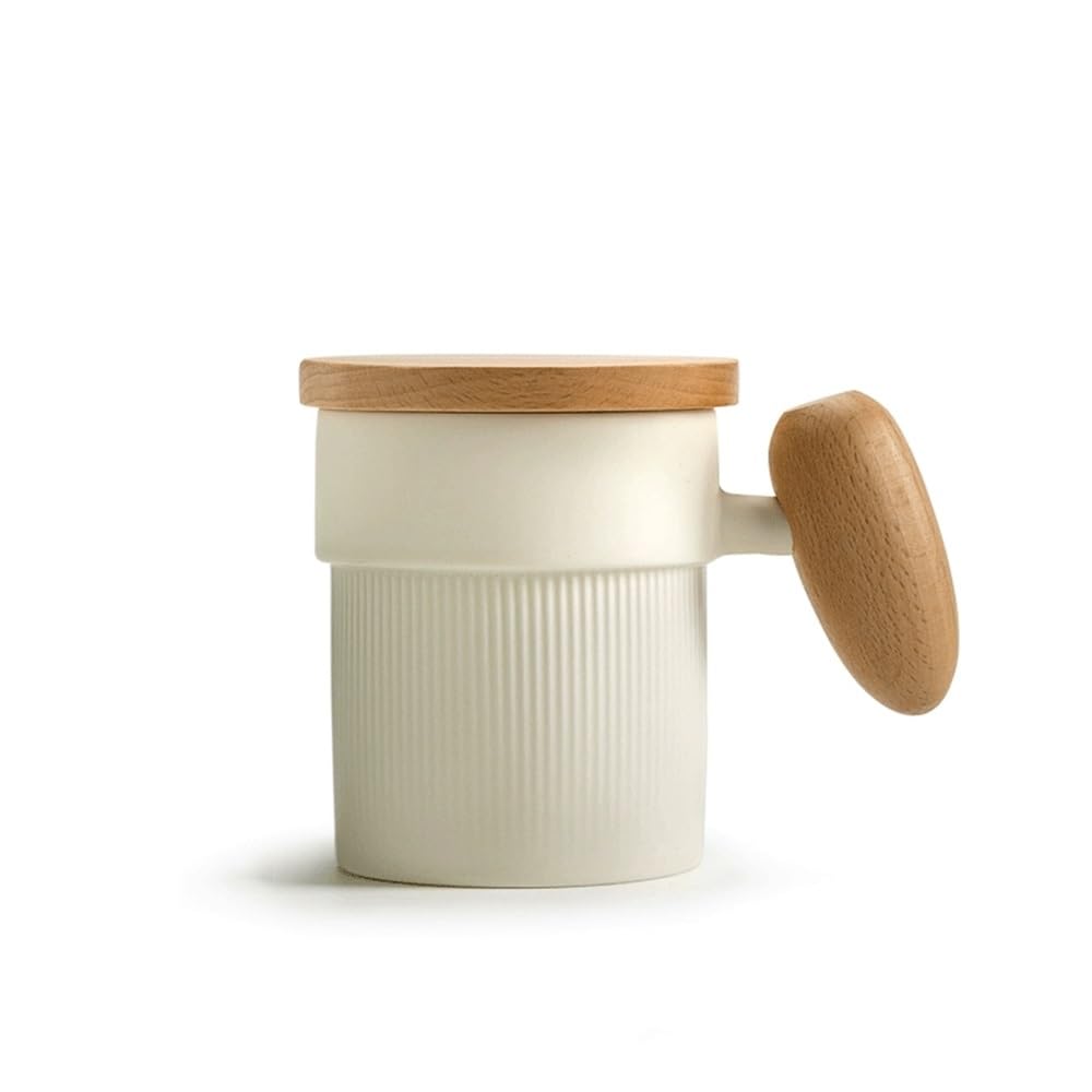 Tazas de café de cerámica de 10.82 oz con tapa e infusor de madera para casa
