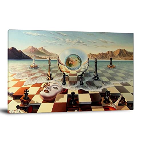 Firedeer Salvador Dali Chess Mask On The Sea Wall Art Surrealism Painting Canvas Print Poster Picture For Living Room Bedroom Home Decor (16X24Inch, Chess Mask On The Sea) #TOP10