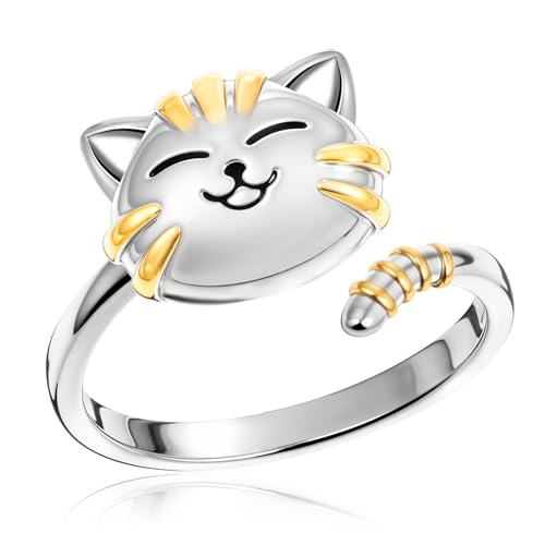 Ptwola Cute Cat Spinner Rings Open Adjustable Animal Pet Kitten Ring Dainty Stackable Band Fidget Anxiety Worry Stress Relieving Finger Promise Engagement Gifts for Women Cat Lovers