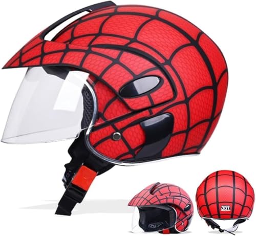 FLJDLSGS Kids Cool Childrens Helmet Boys, 3/4 Electric Motorcycle Half Helmet with Visor, Design DOT Approved Street Retro Go-Kart Dirt-Bike Scooter Moped for Youth Children's (Matt Red,One Size) by TYHJWLKJ - Used condition - US$43.04