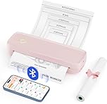 MUNBYN ITP04 A4 Thermal Printer, Portable Inkless Printer for Travel, Bluetooth Compatible with Android and iOS Phones and Laptops, Pink