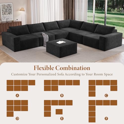 Image of Vesgantti 143.7 inch Oversized Boneless Couch, Modern 7 Seater Modular Sectional Sofa with Deep Seat, Convertible Chenille Cloud Couches for Living Room, No Assembly Required, Black