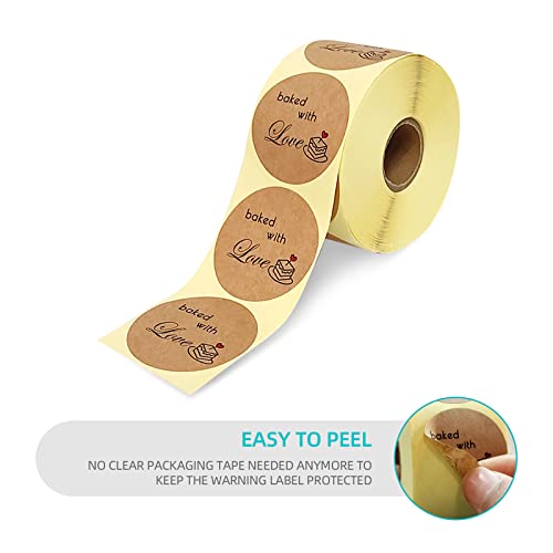 Kingtac 2" Round Natural Kraft Baked With Love Stickers Labels - 2 Rolls, 1000 Labels, Adhesive Stickers Labels For Baked Packaging, Canning, Gift Wrap, Cookie Bags… #TOP3