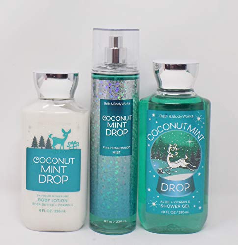 Bath 2020 3 Piece Set of Coconut Mint Drop 10 oz Shower Gel, 8 oz Fine Fragrance Mist, and 8 oz Body Lotion