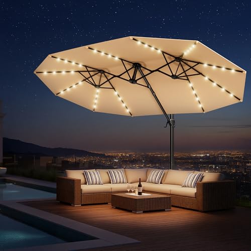 HOMSHADE 15ft Double-Sided Solar Umbrella with Base
