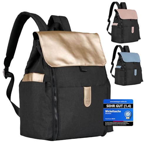Mumore Wickeltasche Baby Wickelrucksack Gold [3 in 1 MULTIFUNKTIONAL] mit...