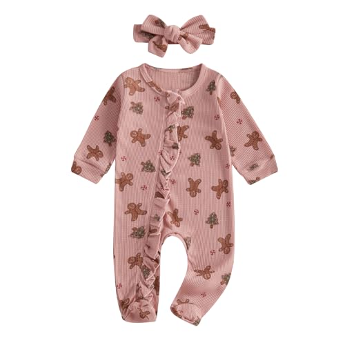 Image of YINGISFITM Baby 3 6 Months Girl Clothes Newborn Onesie Ruffle Long Sleeve Ribbed Romper Jumpsuit One Piece Hospital Outfit