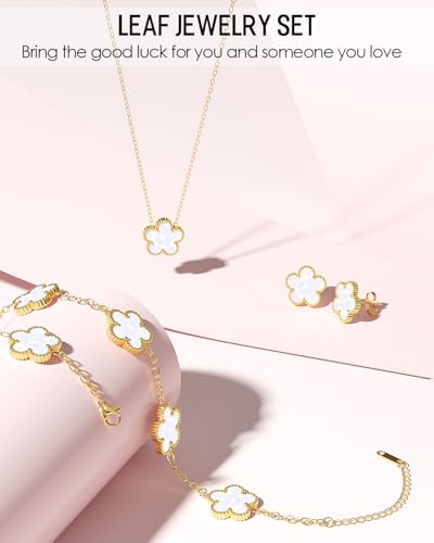 AICase Clover Jewelry Set,18K Gold Plated Lucky Clover Bracelet,Four Leaf Clover Necklace and Clover Earrings Fashion Jewelry Sets Gifts for Women/Mon2