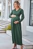 OUGES Women's 2025 Fashion Long Sleeve V Neck Maxi Dress with Pockets Maternity Clothes Nursing Dresses-XL Dark Green #3