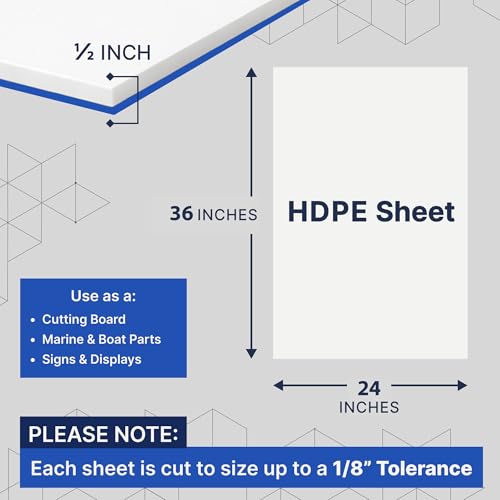 Image of Duco HDPE Sheet 1 /2 Inch Thick 24 inch x 36 inch (4 Pack) - White HDPE Plastic Protector, USA-Made Plastic Sheet for Knives, Signs, Crafts, Shelf Board, and Dishwasher Friendly