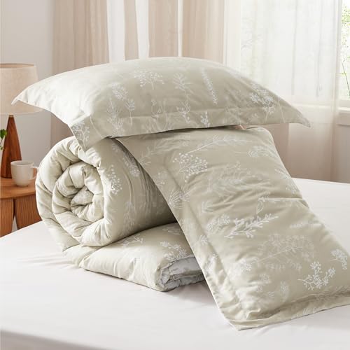 Image of Bedsure Queen Comforter Set - Linen Bed Set, 3 Pieces Cute Floral Bedding, 1 Soft Reversible Botanical Flowers Comforter and 2 Pillow Shams