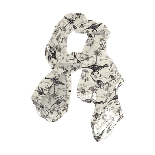 ALAZA Vintage Black and White Dinosaur Sheer Scarves Shawl Wrap Women Light Soft Infinity Oblong Chiffon Scarf for Outdoor