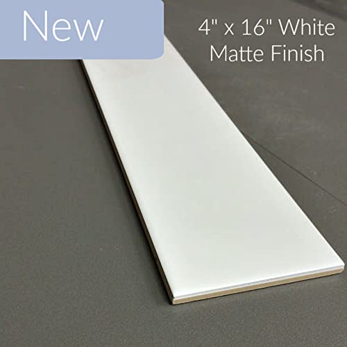 White Ceramic Subway Wall Tile 4-1/4" X 16" (Box Of 15 Sqft)- Matte Finish For Kitchen Backsplash, Bathroom Wall, Accent Wall #TOP3