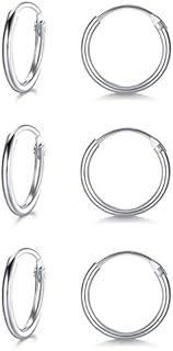 LYTOPTOP 3 Pairs Silver Hoops Earrings for Women S925 Sterling Silver Small Hypoallergenic Earrings Set Cartilage Nose Lip Rings for Men Girls, 8/10/12/14mm