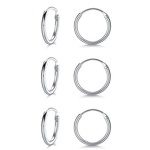 Image of LYTOPTOP 3 Pairs Silver Hoops Earrings for Women S925 Sterling Silver Small Hypoallergenic Earrings Set Cartilage Nose Lip Rings for Men Girls, 10mm