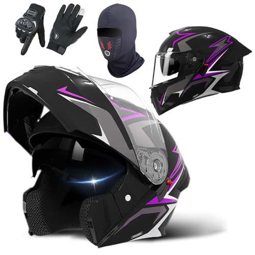 Casco Integral De Motocicleta Modular Homologado ECE 22.06 con Doble Visera para Adultos, Hombres Y Mujeres C,55-61CM