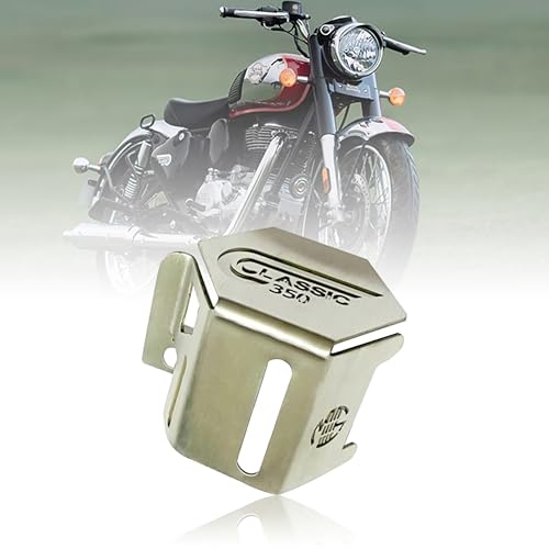 Image of MIKANIX Premium Classic 350 Be Reborn Next Gen Brake Oil Container Guard Compatible With /For Royal Enfield (Silver)