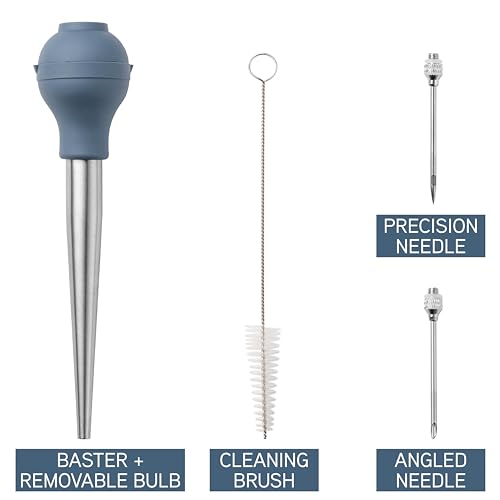 image for COOK WITH COLOR Turkey Baster with Cleaning Brush - Food Grade Syringe
