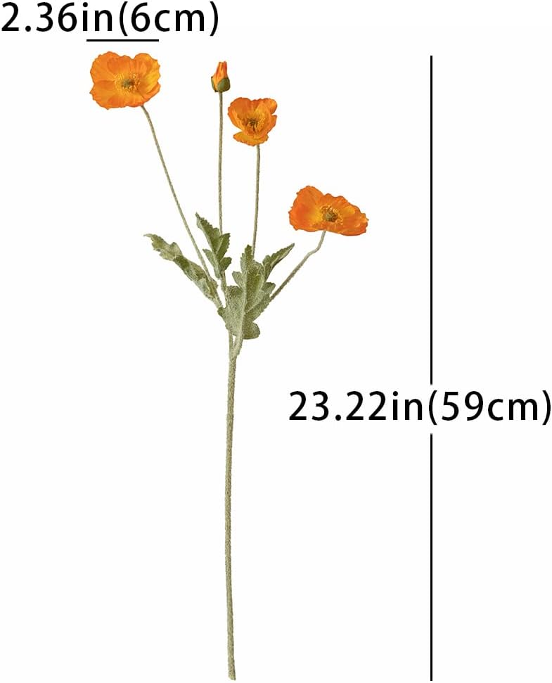 Artificial Flowers 6 Stems Poppy Silk Bouquet,for Wedding, Home, Party Decoration,Table Centerpiece Arrangement(Orange) - Image 5
