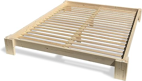 Cama de madera de pino, modelo 'Toky' con estructura completa de láminas. (180 x 200 cm, color negro)