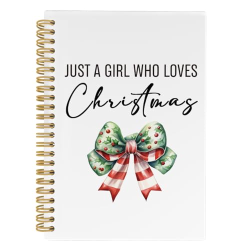 ANIANG Just a Girl Who Loves Christmas Spiral Notebook, Christmas Journal, Christmas Bow 5.5"x8.3" 164pages Lined Notebooks College Ruled, Coquette Notebook for Office School Supplies