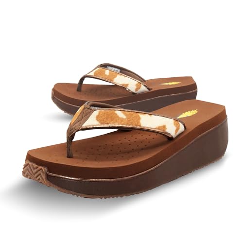 Image of Volatile Neville Wedge Sandals for Women Featuring Soft Webbed Textile Thong Post, Padded Lining, and Slip-On Wedge Style