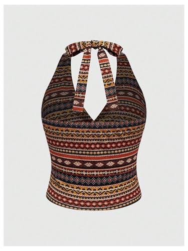 SOLY HUX Women's Plus Size Vintage Boho Printed Deep V Neck Halter Top Party Vacation Clothes2