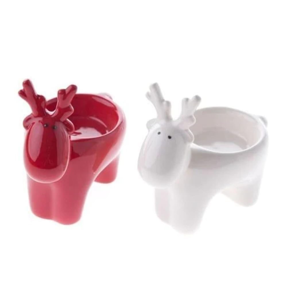 Gisela Graham 10 cm Ceramic Reindeer Tea Light Holder Set of 2 Assorted
