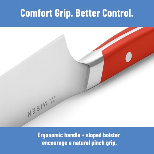 Image of Misen 6.8 inch Chef Knife - High Carbon Japanese AUS-10 Stainless Steel - Hybrid German & Japanese Blade - Precision Kitchen Knife for Professionals & Home Cooks - Ultimate Cutting Performance - Red