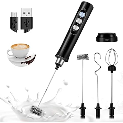 Milk Frother Handheld, Bauihr USB Rechargeable Electric Foam Maker with 3 Heads, 3 Adjustable Speeds Mini Milk Foamer for Latte, Cappuccino, Coffee, Hot Chocolate, Matcha Cover