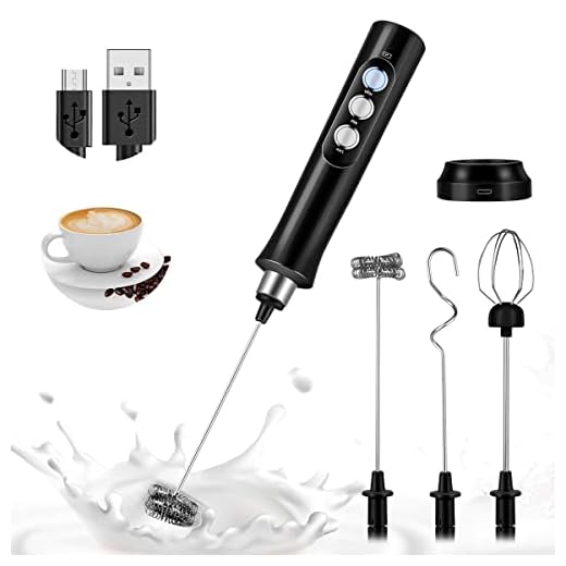 Milk Frother Handheld, Bauihr USB Rechargeable Electric Foam Maker with 3 Heads, 3 Adjustable Speeds Mini Milk Foamer for Latte, Cappuccino, Coffee, Hot Chocolate, Matcha