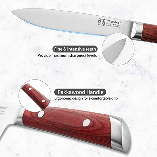 KEEMAKE Steak Knife Set-5''Serrated Kitchen Knife-German High Carbon Stainless Steel-Ergonomic Pakkawood Handle-Set of 4 - Thumbnail 5