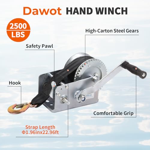 Dawot WI0134D0006 2500Lbs Boat Trailer Winch Hand Winch Boat Winch Heavy Duty Hook thumb #2
