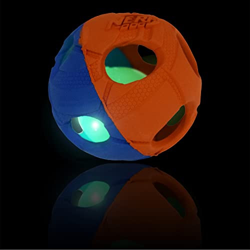 Nerf Dog Rubber Bash Ball Dog Toy With Interactive Led, Lightweight, Durable And Water Resistant, 3.5 Inches, For Medium/Large Breeds, Single Unit, Blue/Orange (3531) #TOP4