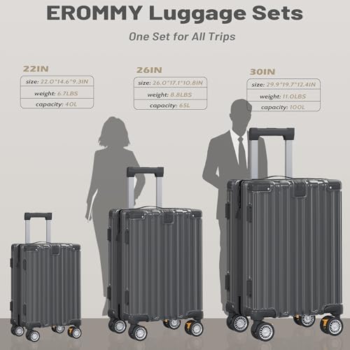 Luggage Sets 3 Piece, Lightweight Hardshell Luggage Sets with Double Spinner Wheels, ABS+PC Hardside Suitcase Set with TSA Lock & YKK Zipper for Women Men Travel, Expandable, 20/24/28 Inch, Grey2