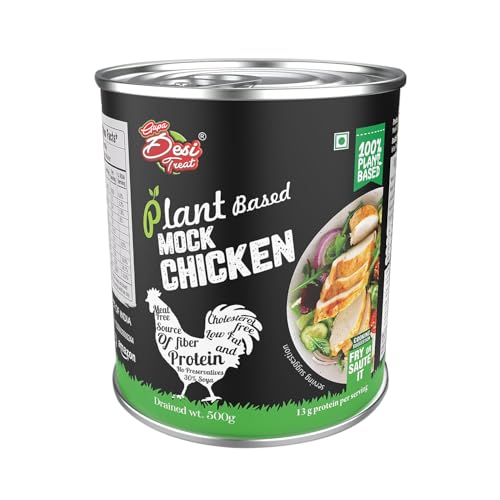 Desi Treat Vegan Mock Chicken, 800g | Free Masala Packet | Net Wt. 500g | Plant-Based Chicken | Ready to Cook | High Protein | Meat Substitute
