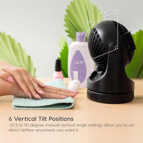 IRIS USA WOOZOO Desk Fan, Oscillating Air Circulator, 3 Speeds, 32ft Max Air Distance, 108ft² Coverage, 112° Adjustable Vertical Tilt, 27db Quiet Motor, Small Fan for Bedroom, Office, Dorm, Black - Thumbnail 6