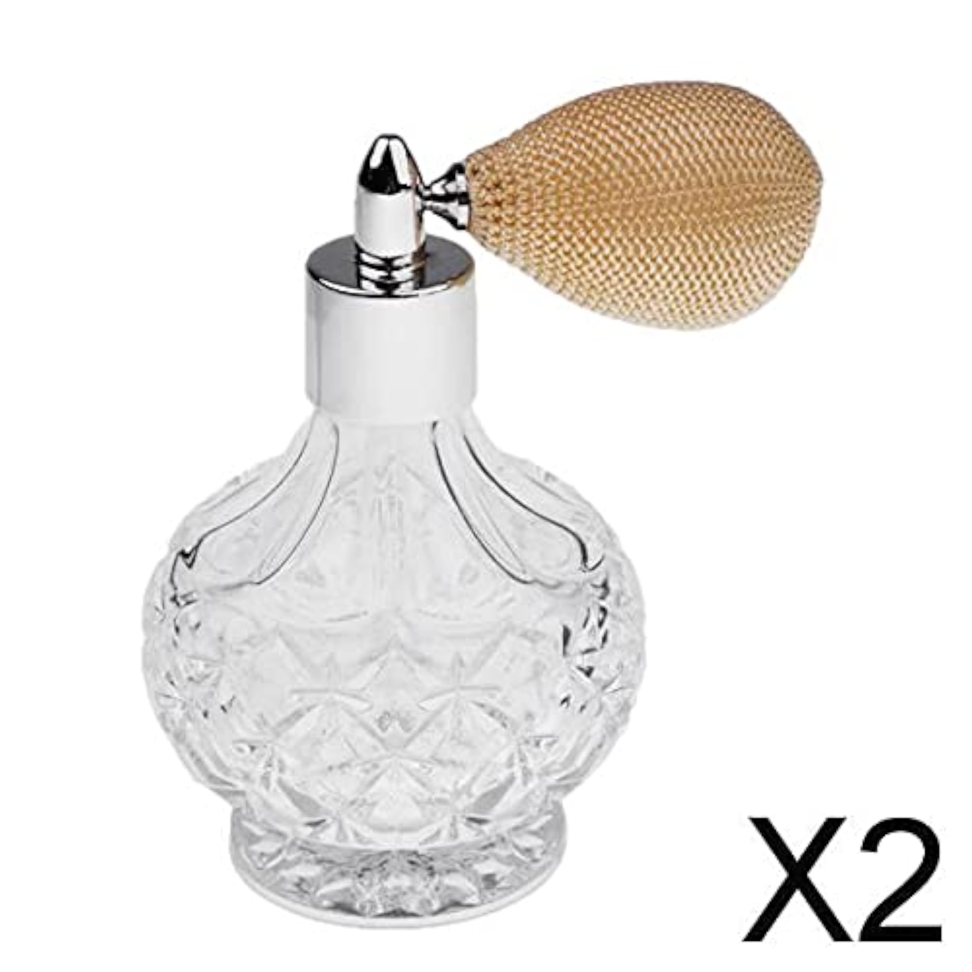 2x Vintage Crystal Empty Perfume Bottle Short Spray Atomizer Glass 100ml Beige