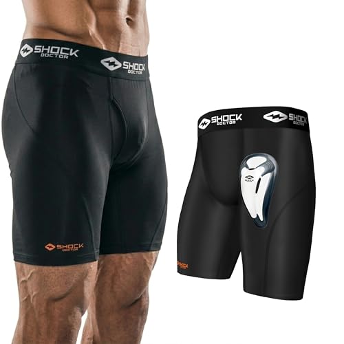 Shock Doctor 221 - Short de Compression avec Coquille de Protection Bioflex - Noir ou Blanc - Adulte et Garçon