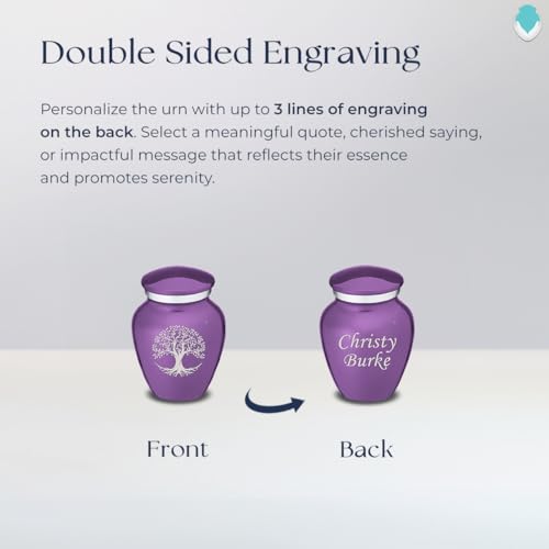 Geturns Embrace Keepsake Personalized Tree of Life Cremation Urns for Human Ashes I Purple Funeral Urn for Men and Women with Double Side Engraving I 3.5 lbs - Thumbnail 4
